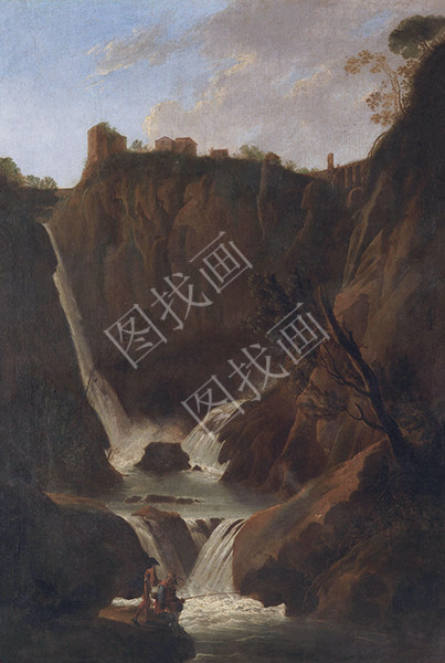 View of the Waterfall at Tivoli, with Fishermen